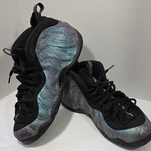 Nike Mens Foamposite Abalone Sneakers Sz 14 Black Blue Irridescent Premium Gym
